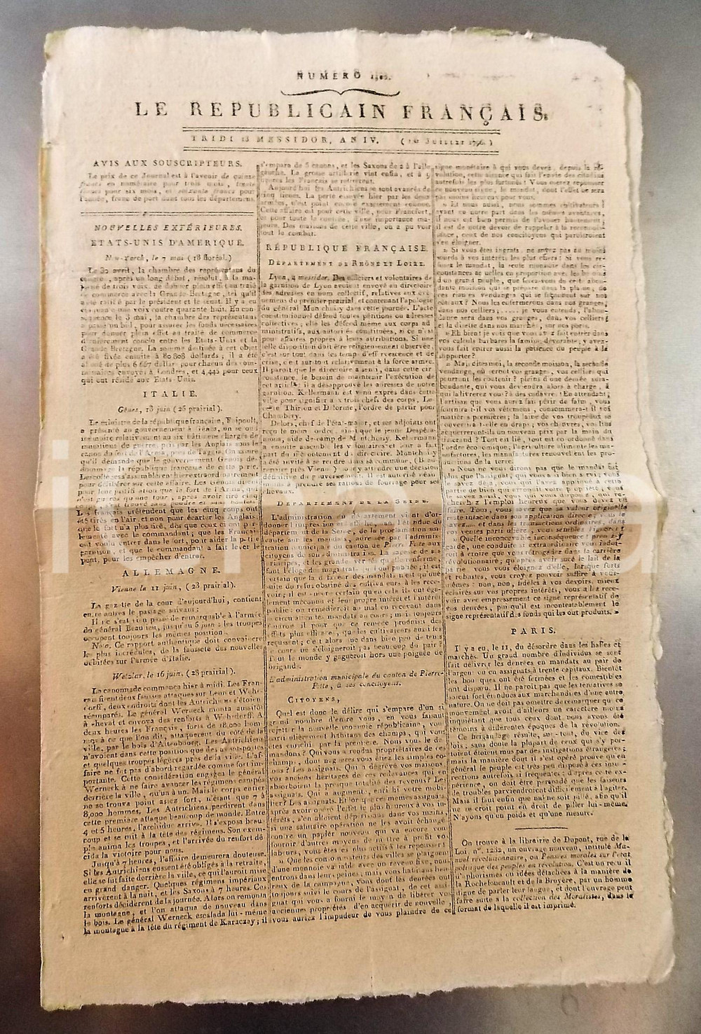 Giornale, rivista storica 1796 LE REPUBLICAIN FRANCAIS Gazette REVOLUTION nÂ° 1300 Manuel rÃ©volutionnaire 1