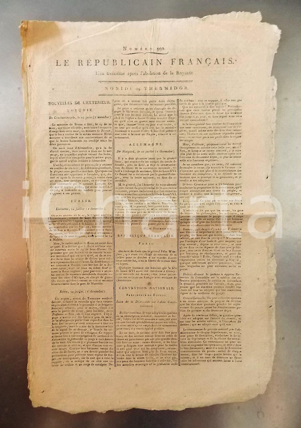 Giornale, rivista storica 1795 LE REPUBLICAIN FRANCAIS Gazette REVOLUTION nÂ° 992 L acte constitutionnel 1