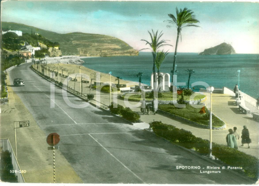 Cartolina originale da collezione 1975 ca SPOTORNO SV Fermata SITA sul lungomare Cartolina VINTAGE FG VG 1