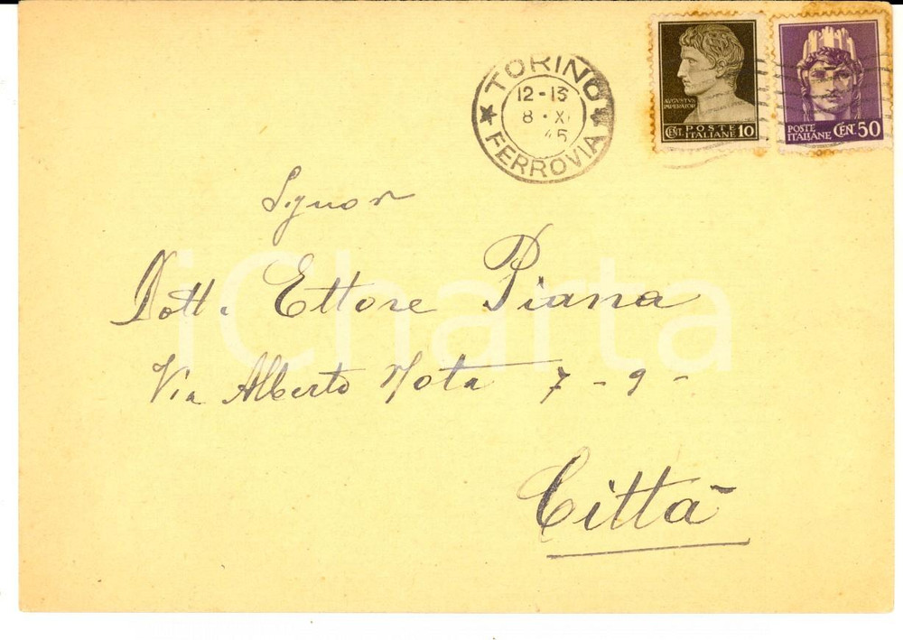 Cartolina originale da collezione 1945 STORIA POSTALE LUOGOTENENZA Cartolina affrancata mista senza fasci 1