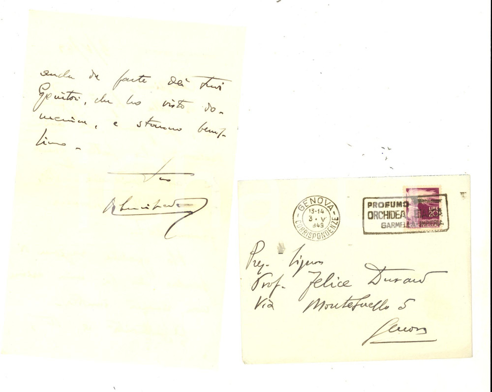 Autografo originale 1949 ROMA Oh, la forza delle lacrimucce femminili! Lettera Roberto LUCIFREDI 1