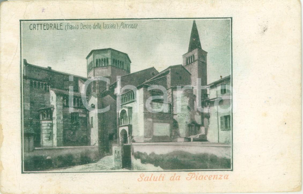 Cartolina originale da collezione 1930 PIACENZA Fianco destro della Cattedrale Cartolina postale FP VG 1
