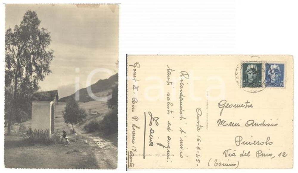 Cartolina originale da collezione 1945 STORIA POSTALE LUOGOTENENZA Cartolina AOSTA affrancata imperiale fasci 1