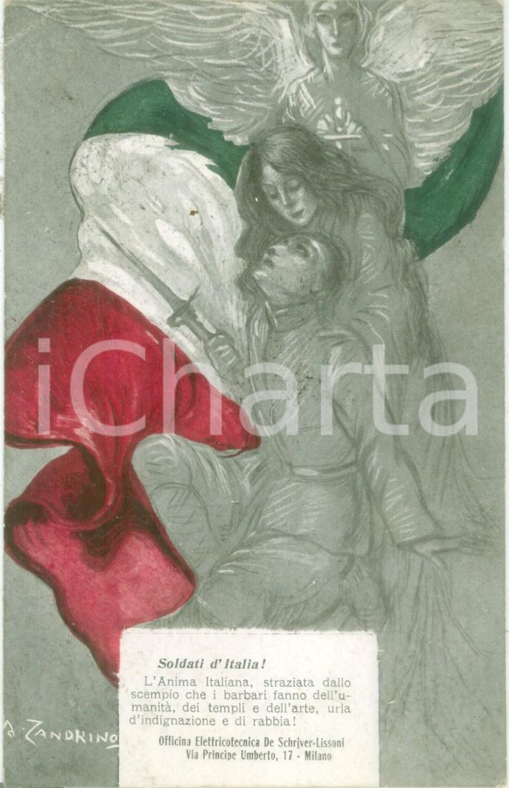 Cartolina originale da collezione 1918 PROPAGANDA WW1 L Anima Italiana Associazione ItaloFrancese Cartolina FP VG 1