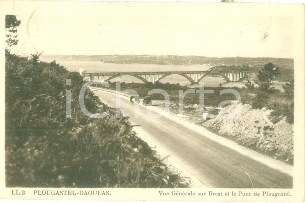 Cartolina originale da collezione 1930 ca PLOUGASTELDAOULAS FRANCE Vue gÃ©nÃ©ral sur BREST et le Pont Cartolina 1