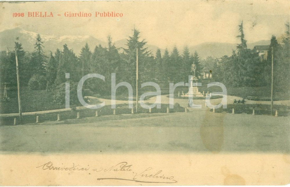 Cartolina originale da collezione 1904 BIELLA Monumento a LAMARMORA ai Giardini pubblici Cartolina FP VG 1