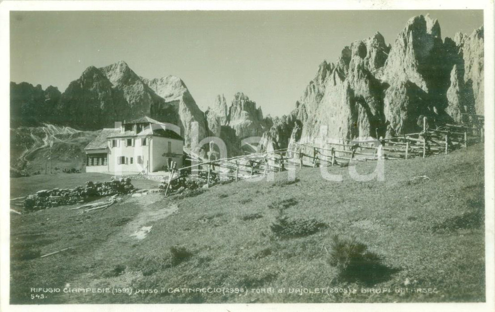 Cartolina originale da collezione 1940 ca VIGO DI FASSA TN Rifugio CIAMPEDIE presso il CATINACCIO Cartolina FP 1