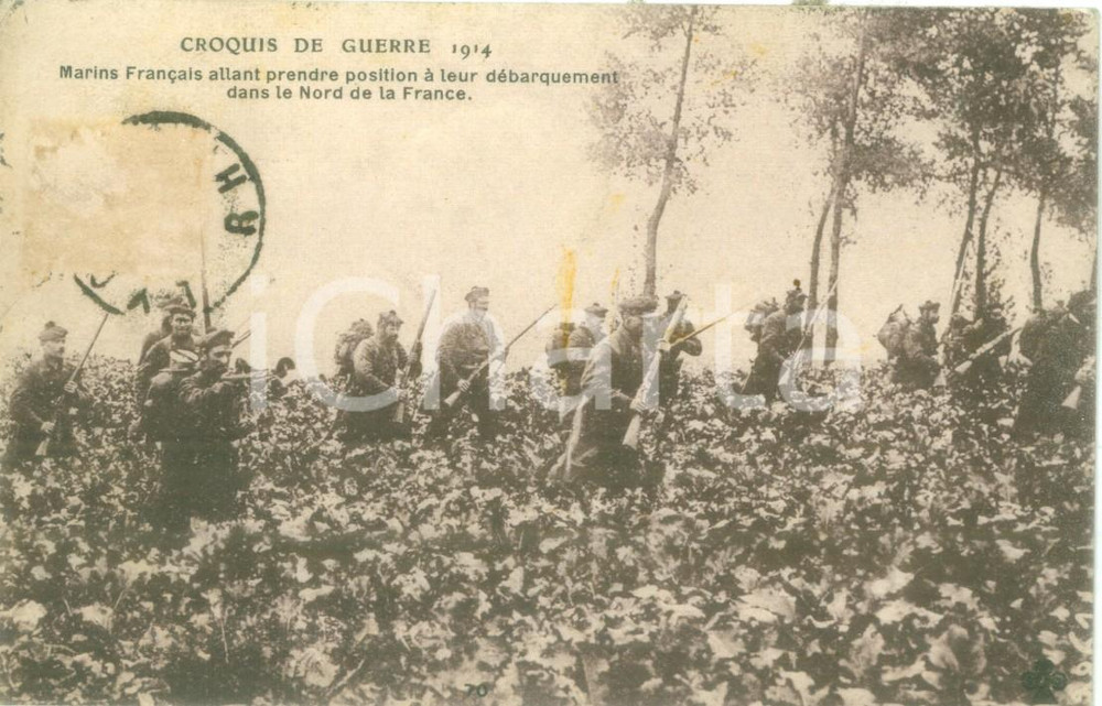 Cartolina originale da collezione 1914  CROQUIS DE GUERRE WW1 Marins franÃ§ais dÃ©barquement en FRANCE Cartolina 1