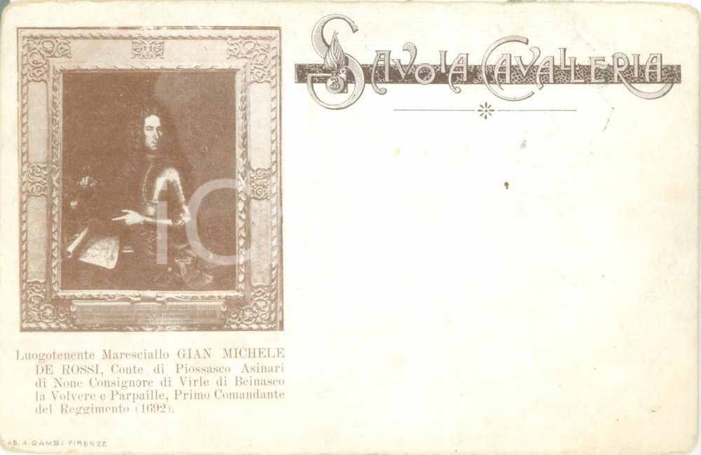 Cartolina originale da collezione 1900 ca SAVOIA CAVALLERIA Gian Michele DE ROSSI Cartolina reggimentale FP NV 1