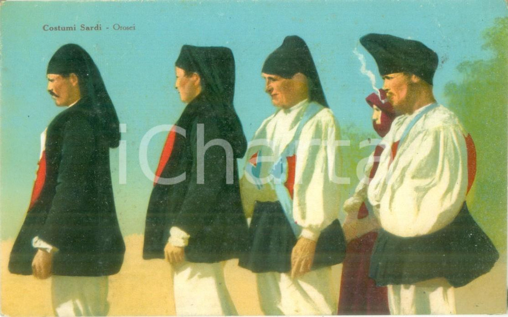Cartolina originale da collezione 1930 ca SENNORI NU COSTUMI SARDI Contadini in abito tradizionale Cartolina FP 1
