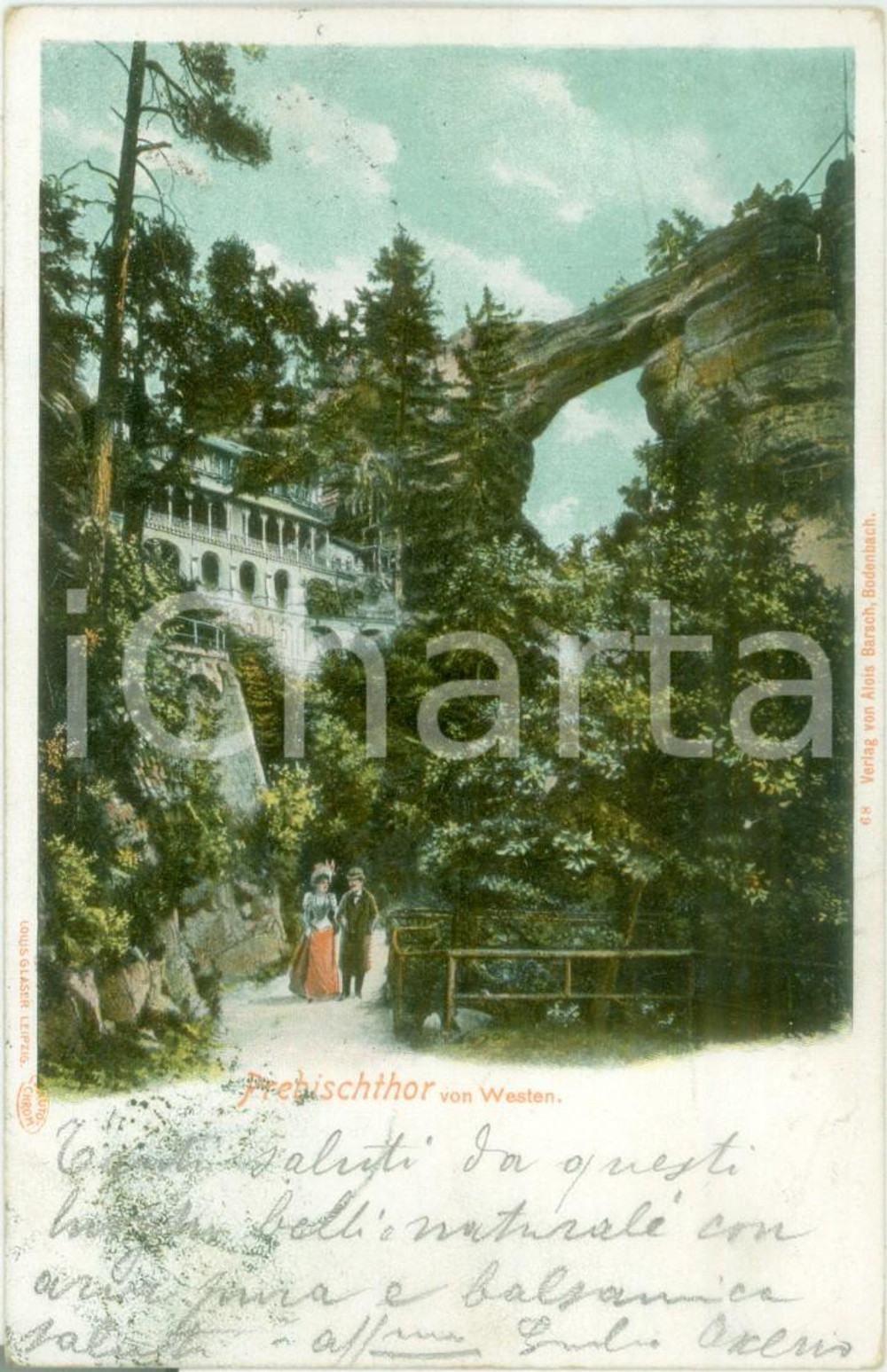 Cartolina originale da collezione 1903 PREBISCHTHOR GERMANIA Panorama visto da Ovest Cartolina FP VG 1