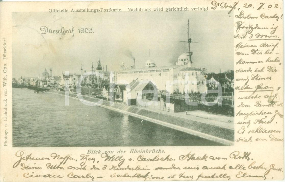Cartolina originale da collezione 1902 DUSSELDORF GERMANIA Veduta dal ponte sul RENO Cartolina FP VG 1