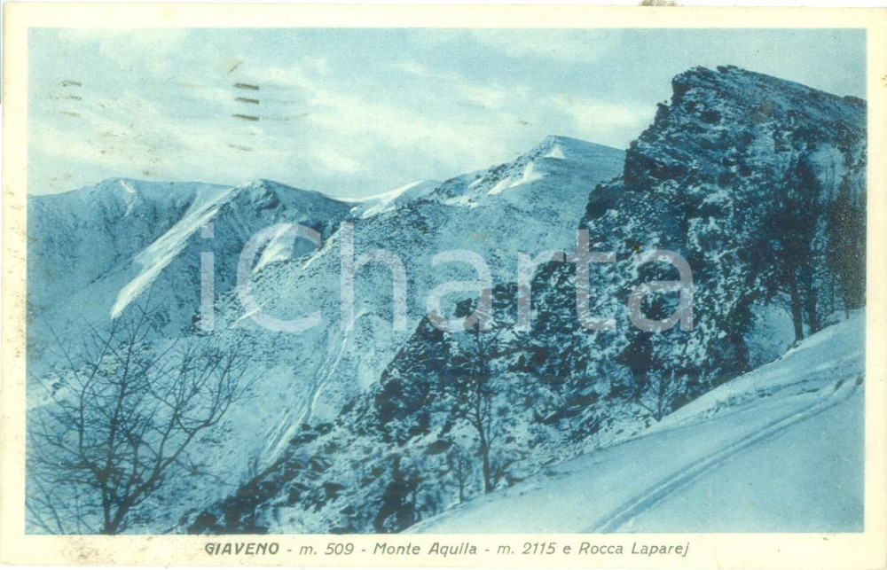 Cartolina originale da collezione 1944 GIAVENO TO veduta Monte AQUILA e Rocca PAREI Cartolina FP VG 1