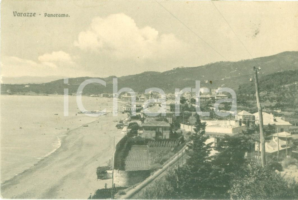 Cartolina originale da collezione 1912 VARAZZE SV Panorama del paese e della spiaggia Cartolina FP VG 1