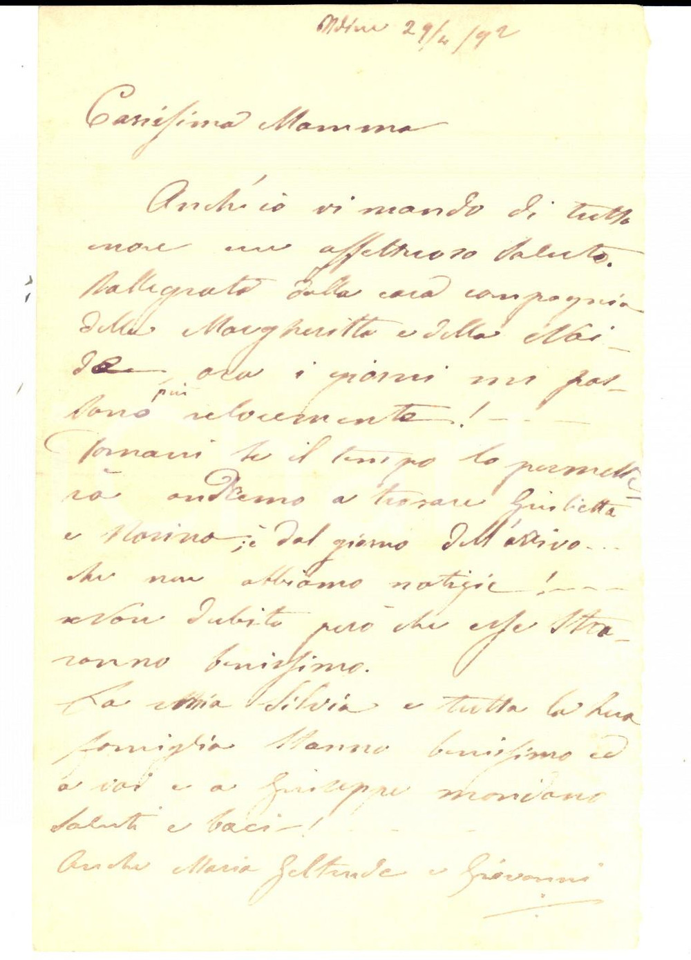 Manoscritto, lettera originale 1892 UDINE Lettera privata di Rosina BORGHETTI COREN alla madre 1