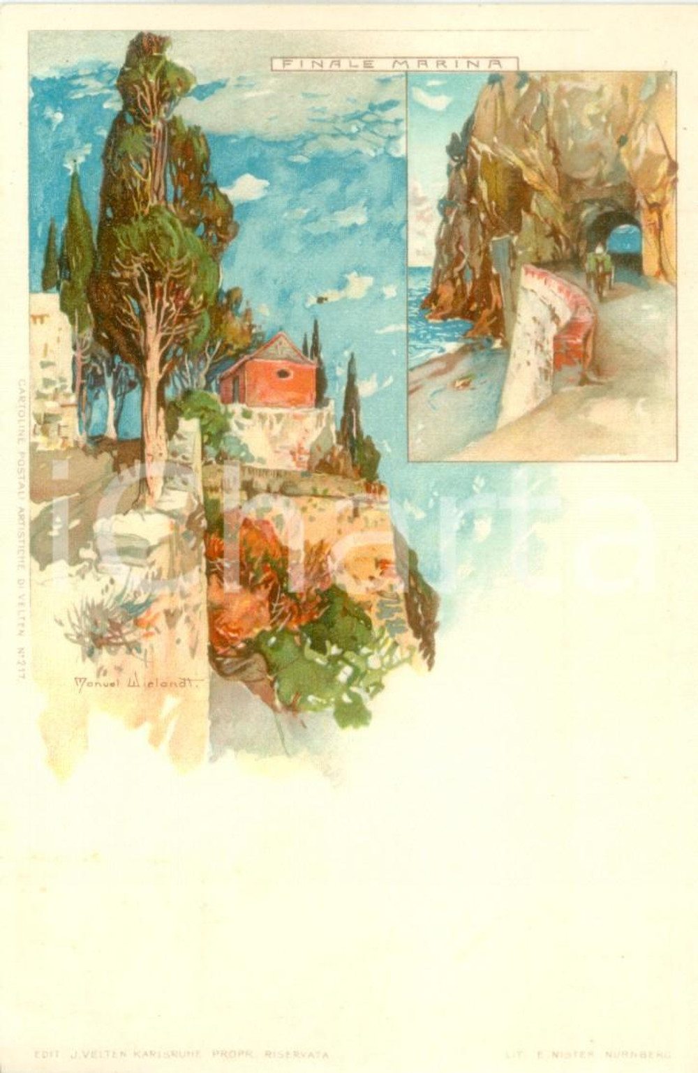 Cartolina originale da collezione 1900 ca FINALE LIGURE Illustrazione FINALE MARINA di Manuel WIELANDT Cartolina 1