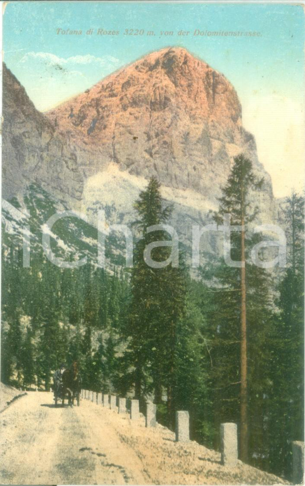 Cartolina originale da collezione 1919 DOLOMITI Carro sulla strada per la TOFANA DI ROZES Cartolina FP VG 1
