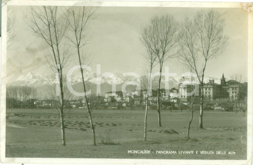 Cartolina originale da collezione 1933 MONCALIERI TO Panorama da Levante e veduta delle ALPI Cartolina FP VG 1