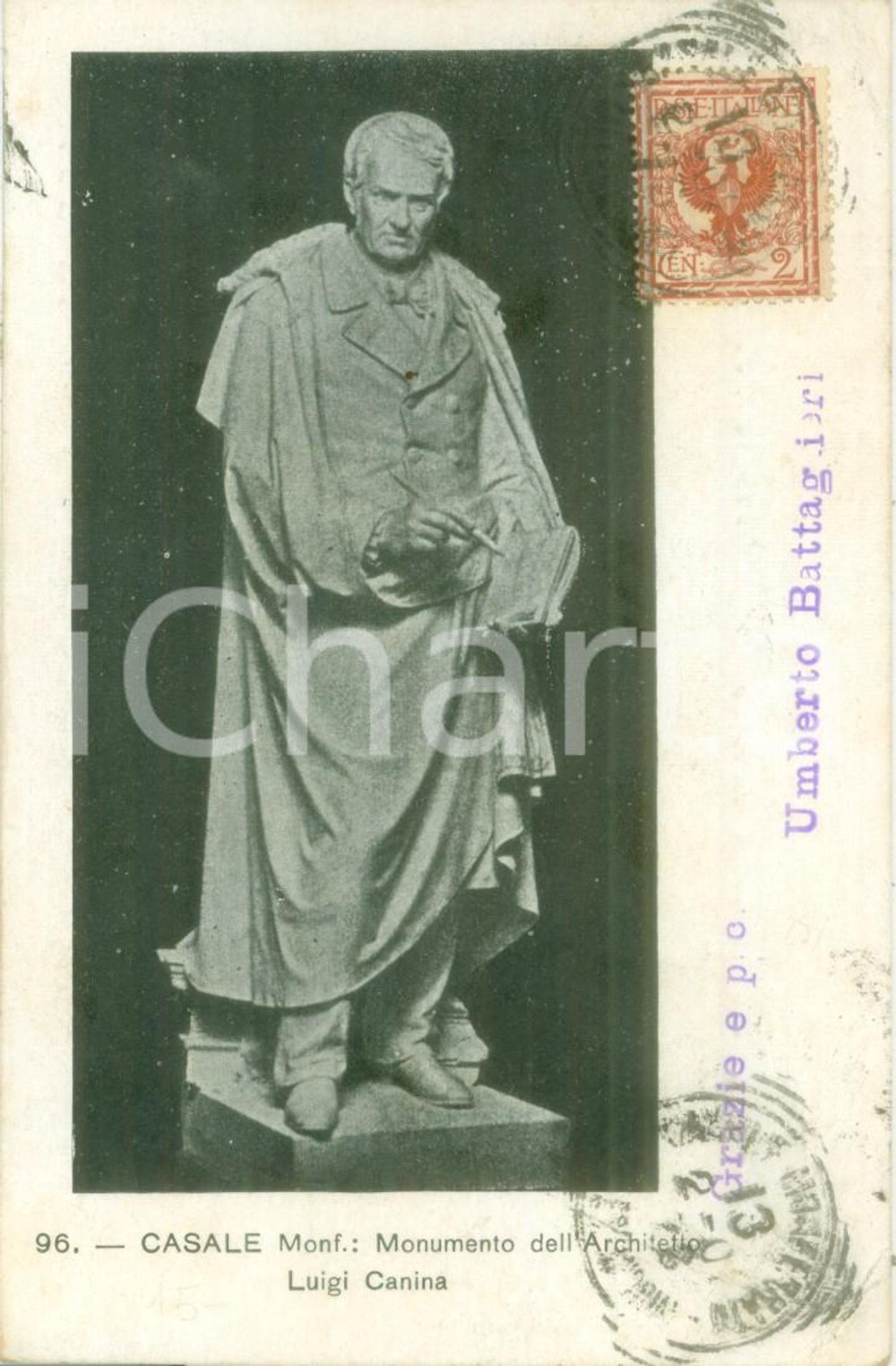 Cartolina originale da collezione 1902 CASALE MONFERRATO AL Monumento Architetto Luigi CANINA Cartolina FP VG 1
