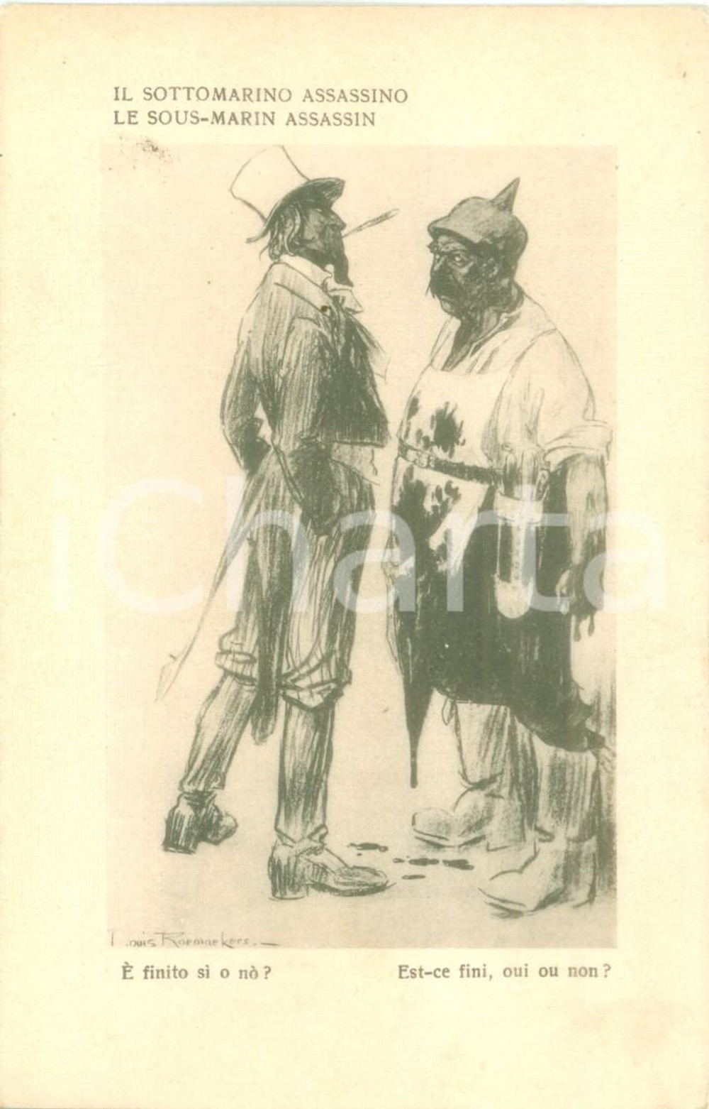 Cartolina originale da collezione 1917 PROPAGANDA WW1 Sottomarino assassino Illustratore RAEMAEKERS Cartolina FP 1