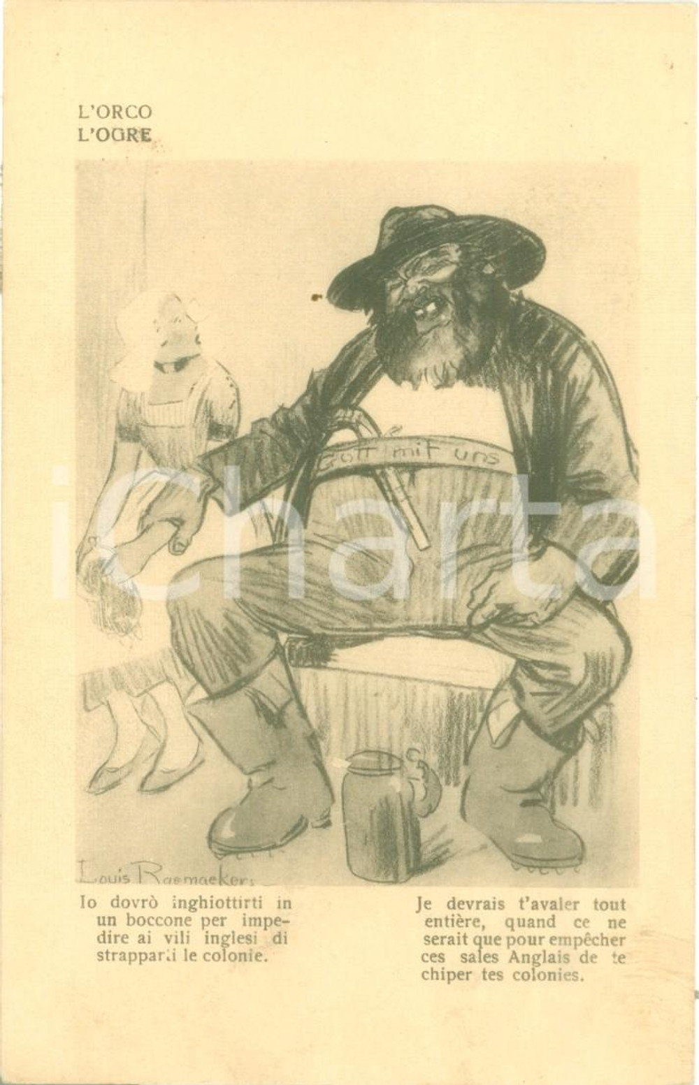 Cartolina originale da collezione 1917 PROPAGANDA WW1 L orco e la bambina Illustratore RAEMAEKERS Cartolina FP 1