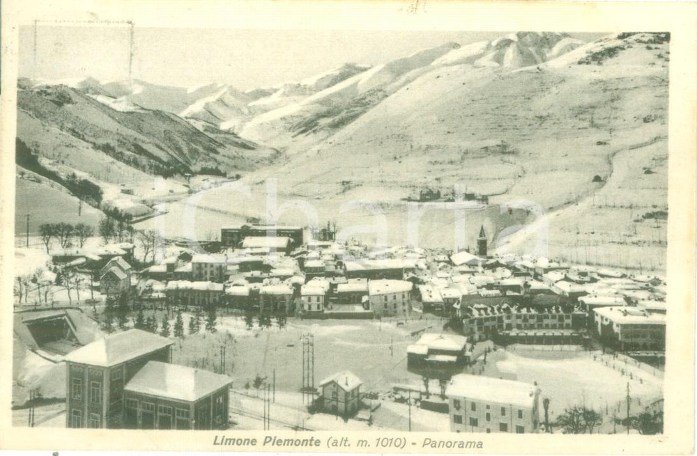 Cartolina originale da collezione 1937 LIMONE PIEMONTE CN Panorama con monti innevati Cartolina FP VG 1