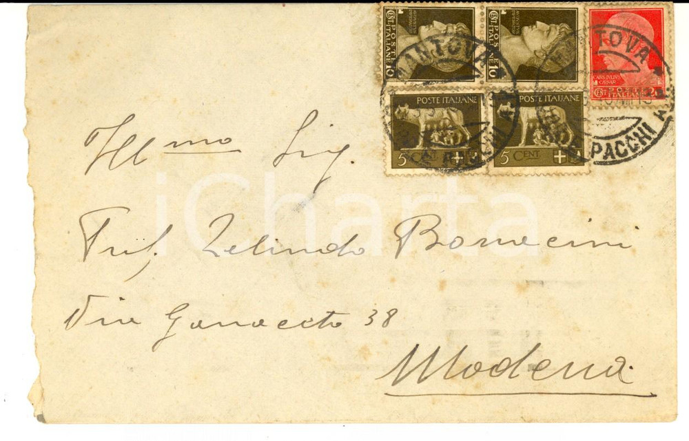 Materiale pubblicitario d’epoca 1940 STORIA POSTALE REGNO Busta affrancata Imperiale cent. 5 x 2 + 10 x 2 + 20 1
