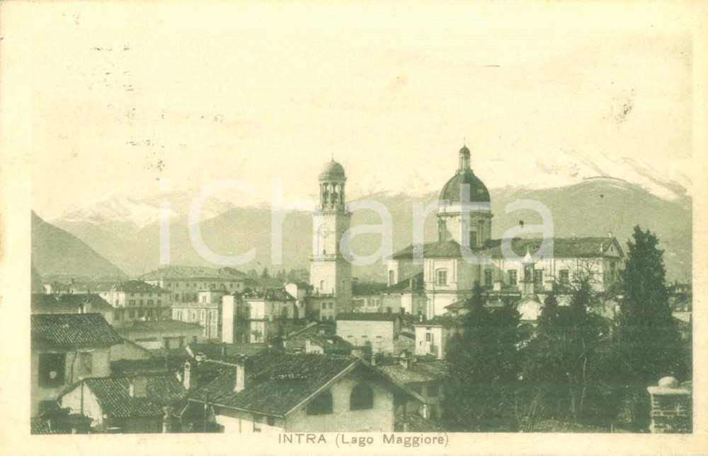 Cartolina originale da collezione 1925 INTRA VERBANIA Panorama con Basilica di SAN VITTORE Cartolina FP VG 1
