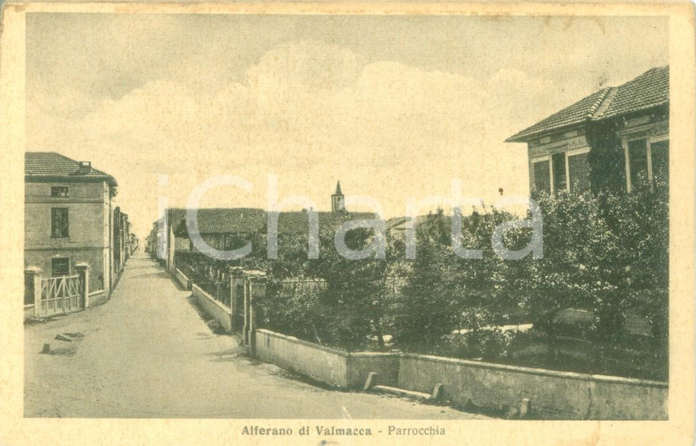 Cartolina originale da collezione 1930 ca ALFERANO DI VALMACCA AL Scorcio con parrocchia Cartolina FP NV 1
