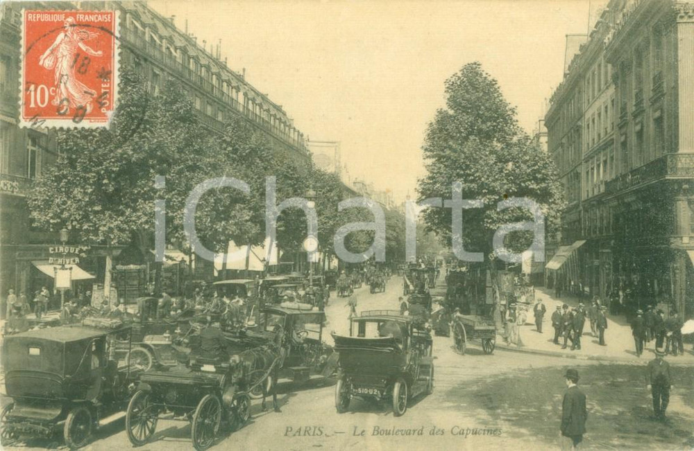 Cartolina originale da collezione 1900 PARIS Traffico automobili e carrozze in Boulevard des CAPUCINES Cartolina 1