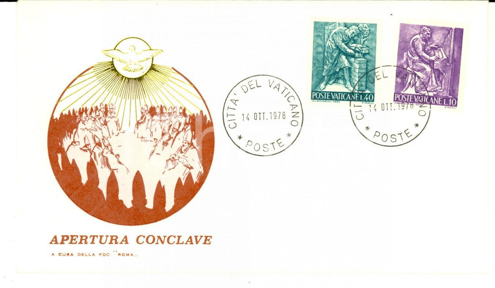Materiale pubblicitario d’epoca 1978 STORIA POSTALE VATICANO Busta APERTURA DEL CONCLAVE Primo giorno FDC 1