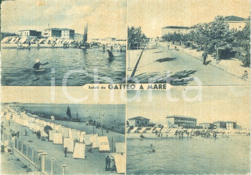 Cartolina originale da collezione 1956 GATTEO A MARE FC Vedutine spiagge Viale RUBICONE Cartolina FG VG 1