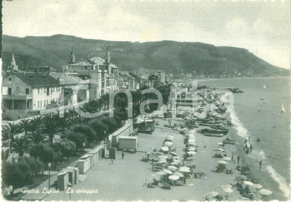 Cartolina originale da collezione 1953 PIETRA LIGURE SV Veduta panoramica della spiaggia dall alto Cartolina FG 1