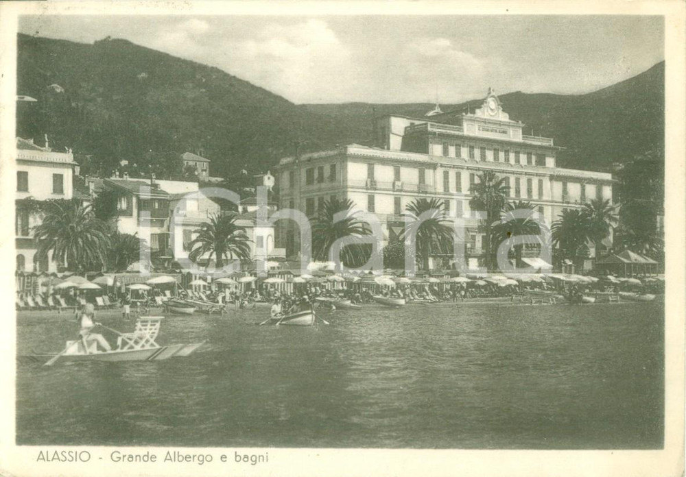 Cartolina originale da collezione 1955 ca ALASSIO SV Grande Albergo e bagni Cartolina FG VG 1