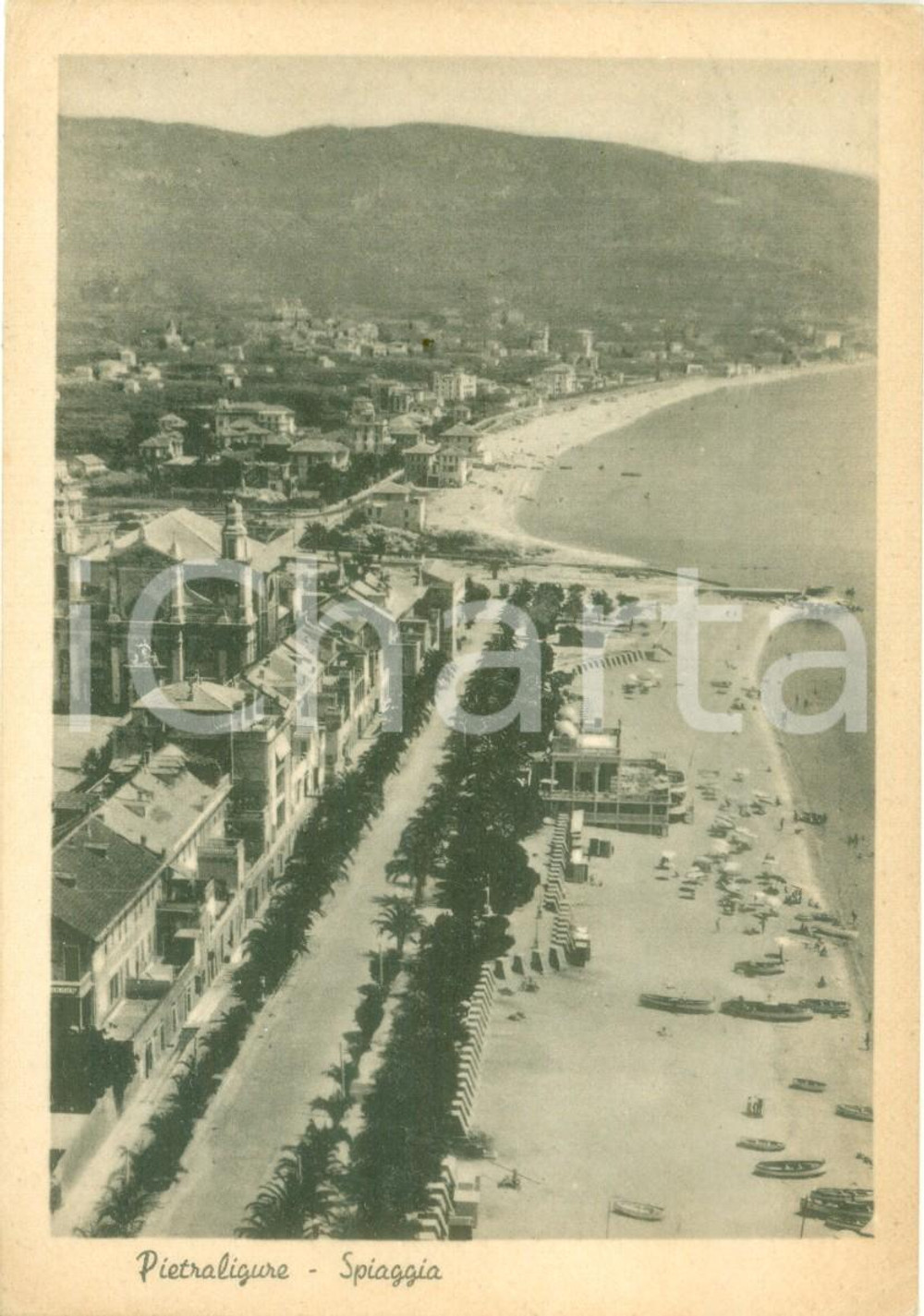 Cartolina originale da collezione 1950 PIETRA LIGURE SV Veduta panoramica della spiaggia Cartolina FG VG 1