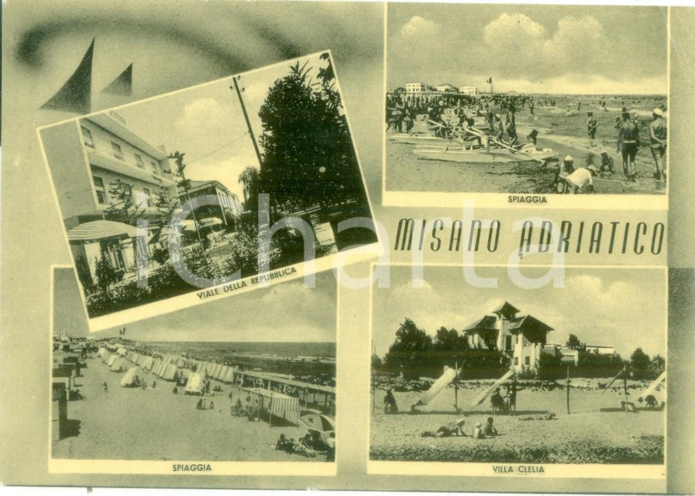 Cartolina originale da collezione 1956 MISANO ADRIATICO RN Vedutine spiaggia Villa CLELIA Cartolina FG VG 1