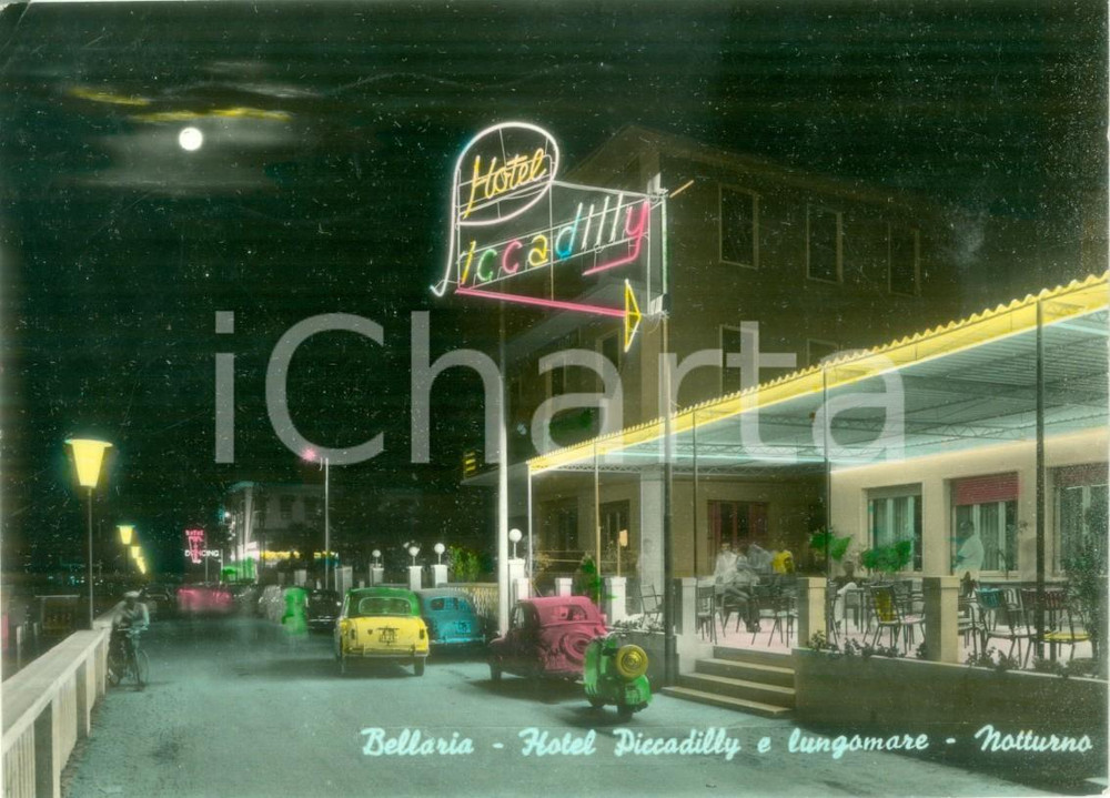 Cartolina originale da collezione 1968 BELLARIA IGEA MARINA RN Traffico all Hotel PICCADILLY Cartolina FG VG 1