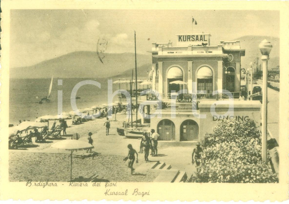 Cartolina originale da collezione 1951 BORDIGHERA IM Bagnanti al Dancing KURSAAL Cartolina FG VG 1