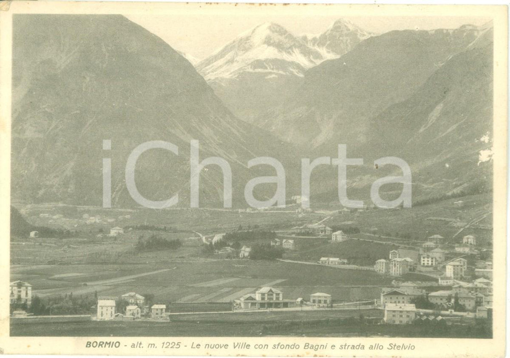 Cartolina originale da collezione 1942 BORMIO SO Le ville con sfondo BAGNI e strada allo STELVIO Cartolina FG VG 1