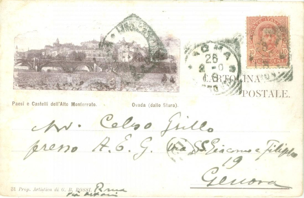 Cartolina originale da collezione 1908 OVADA AL Veduta della cittÃ  dallo STURA Cartolina postale FP VG 1