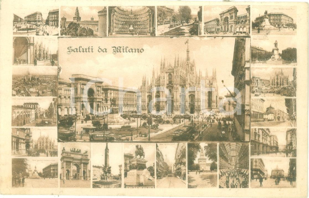 Cartolina originale da collezione 1925 MILANO Vedutine della cittÃ  con tram Cartolina postale FP VG 1