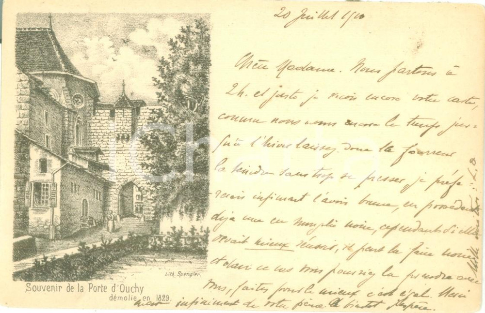Cartolina originale da collezione 1910 LAUSANNE SVIZZERA Souvenir de la Porte d OUCHY Cartolina FP VG 1