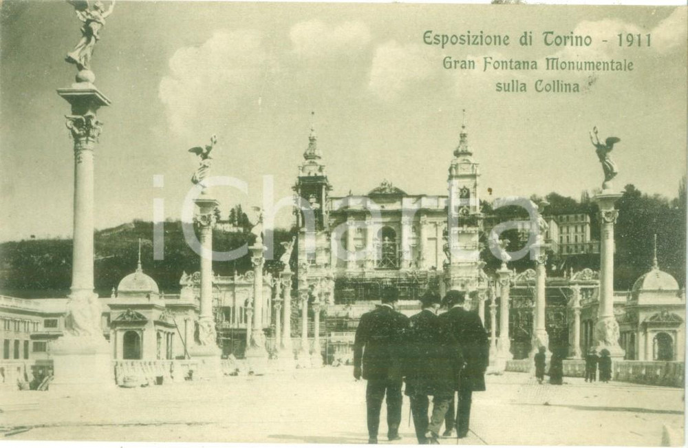 Cartolina originale da collezione 1911 ESPOSIZIONE DI TORINO Gran fontana monumentale sulla collina Cartolina FP 1
