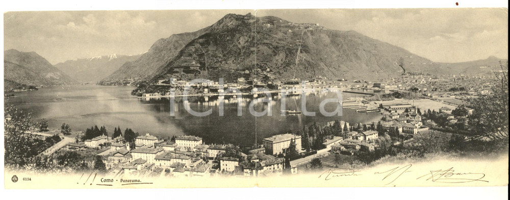 Cartolina originale da collezione 1900 ca COMO Veduta panoramica con il lago Cartolina postale doppia VG 1