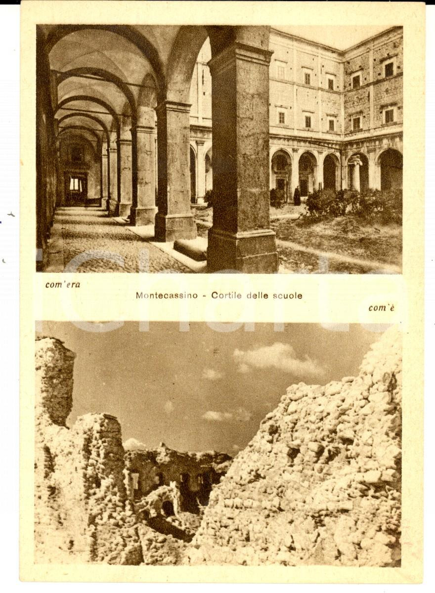 Cartolina originale da collezione 1945 ca ABBAZIA MONTECASSINO Cortile delle scuole distrutto Cartolina 1