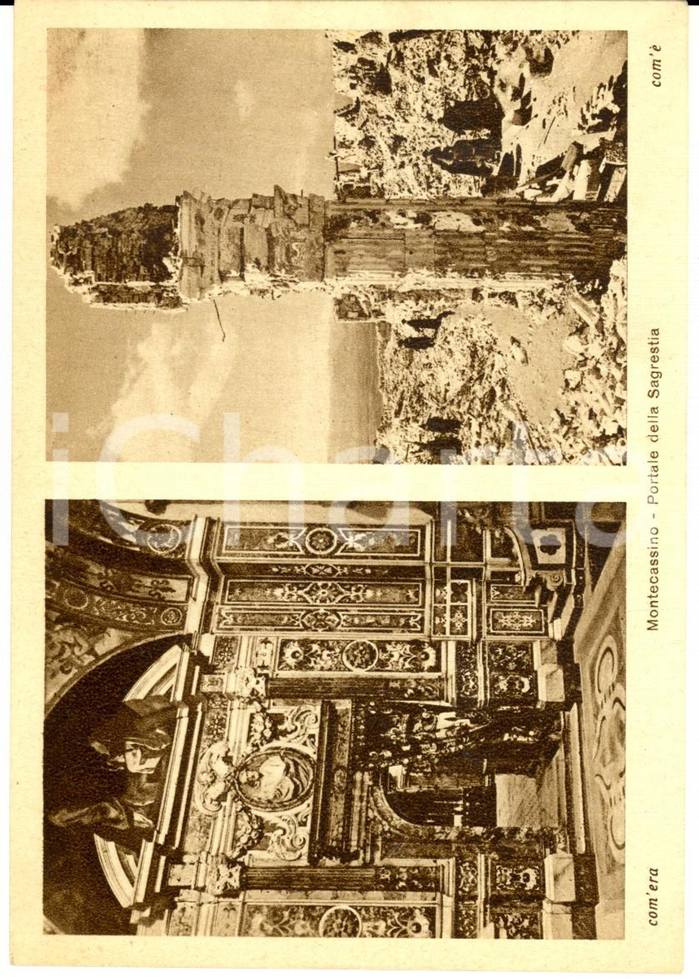 1945 ca ABBAZIA MONTECASSINO Portale della Sagrestia distrutto *Cartolina