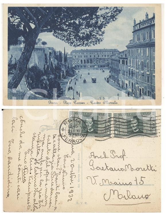 Cartolina originale da collezione 1932 ROMA Teatro MARCELLO Cartolina a Gaetano MORETTI 15 cent. MACHIAVELLI 1