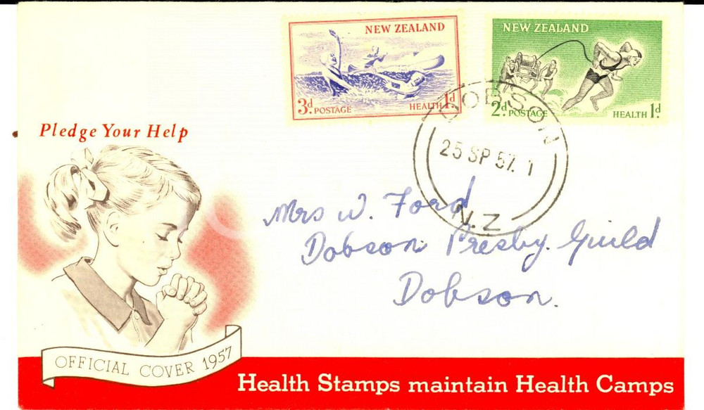 Materiale pubblicitario d’epoca 1957 NEW ZEALAND Health Postage Stamps for Health Camps FDC 1