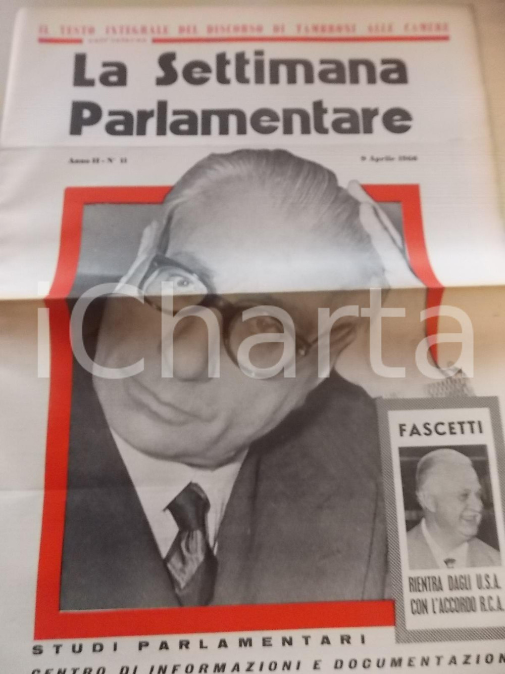 Giornale, rivista storica 1960 LA SETTIMANA PARLAMENTARE Discorso di TAMBRONI alle Camere Giornale nÂ° 11 1
