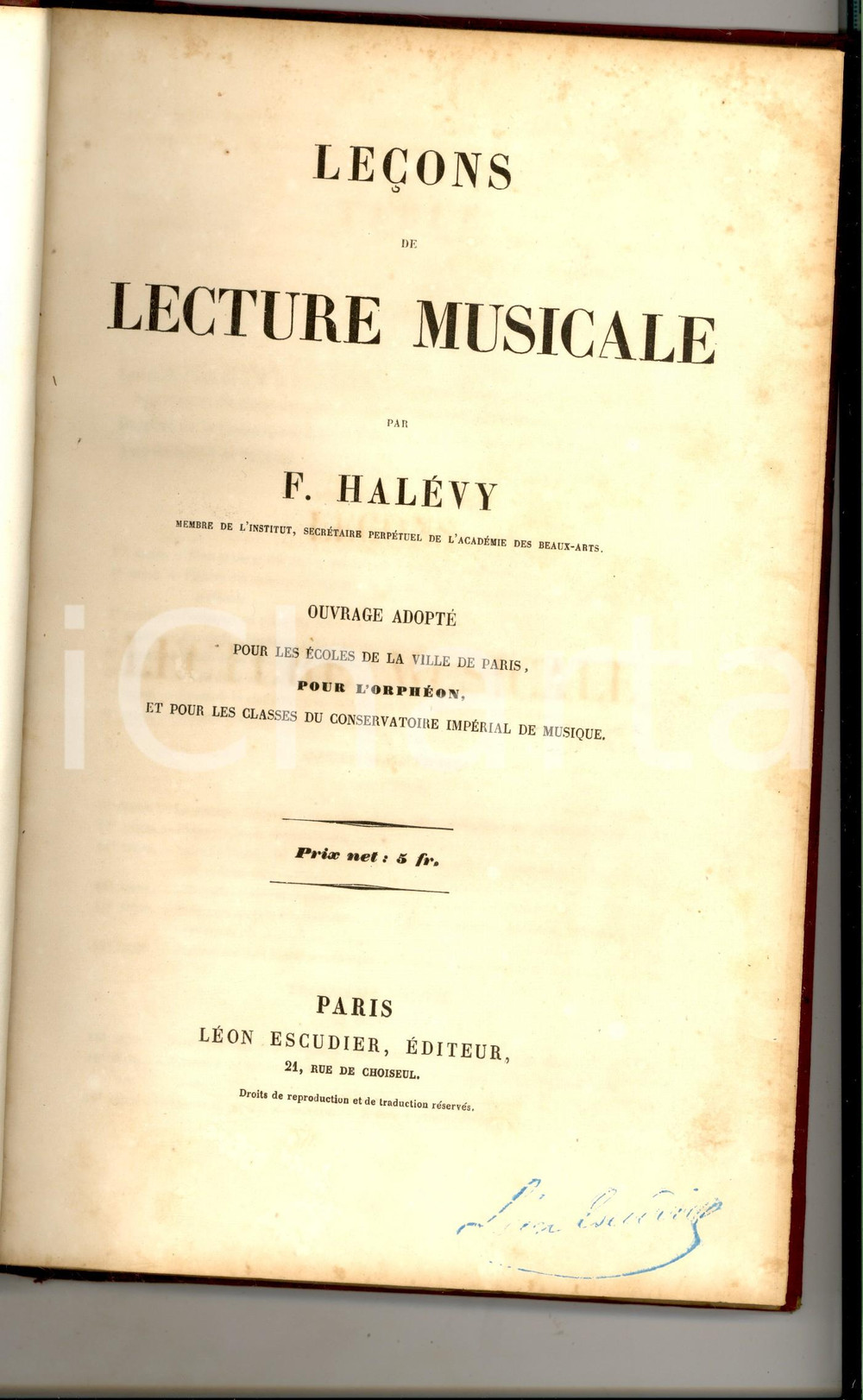 Libro, pubblicazione d epoca 1857 PARIS F. HALEVY LeÃ§ons de lecture musicale Ed. LÃ©on ESCUDIER Livre RARE 1